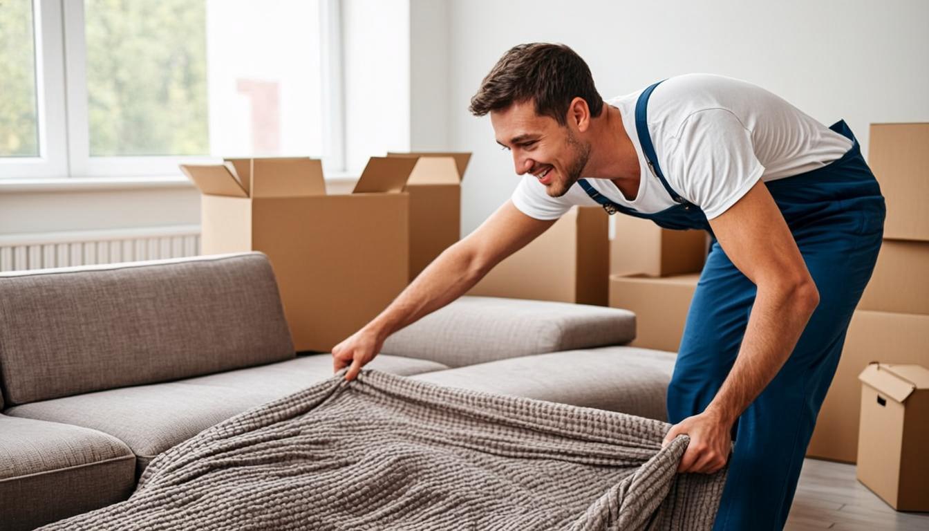 Easy Move crew packing furniture with protective blankets